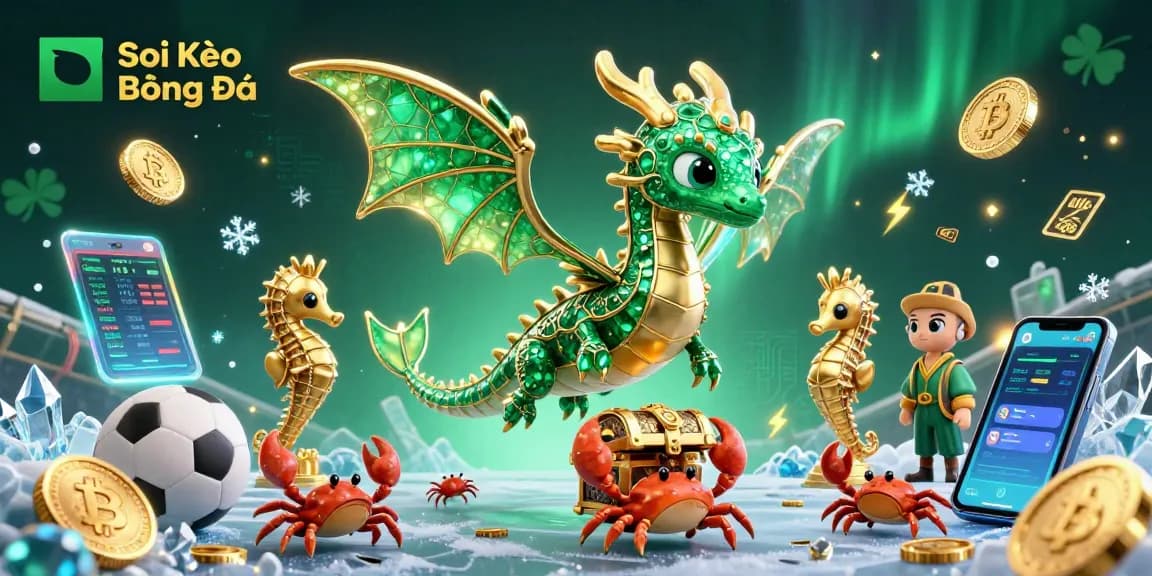 Soi Kèo Bóng Đá: Engaging illustration of a leafy sea dragon amidst sports elements, demonstrating top betting strategies.