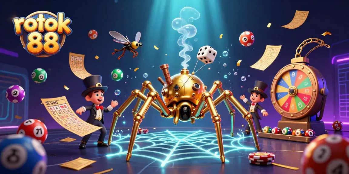 Engage with exciting rokok 88 lottery elements and vibrant gaming visuals in this dynamic 3D illustration.