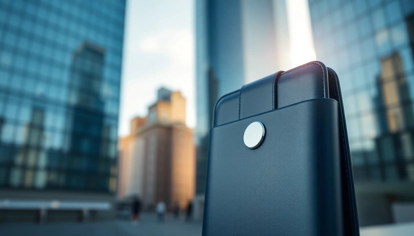 Handytasche Magnetverschluss zeigt stilvollen Magnetverschluss in urbaner Umgebung.