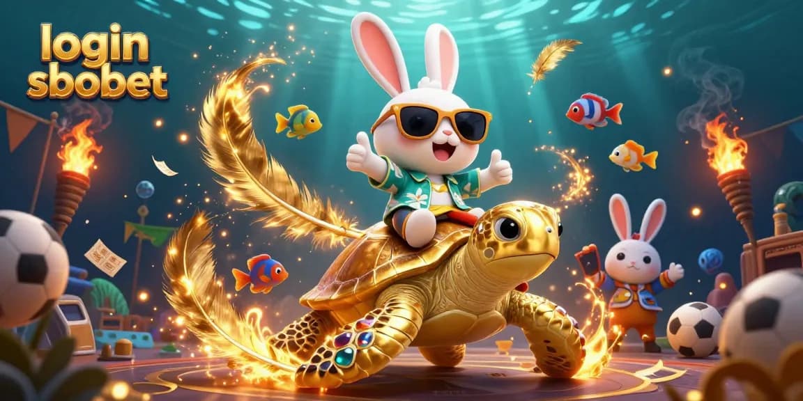 Engage with login sbobet and follow the lucky rabbit's thrilling adventure in this vibrant casino scene.