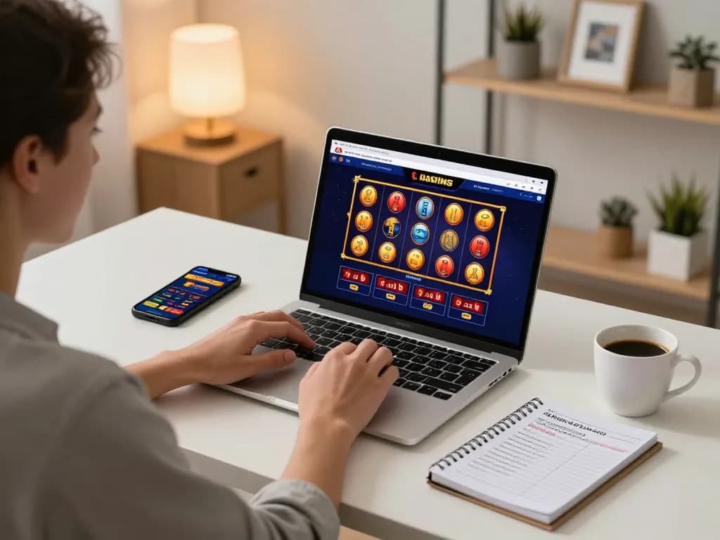 Engage with Canada online casinos reddit on a stylish home desk setup, featuring vibrant gaming screens and strategic notes.