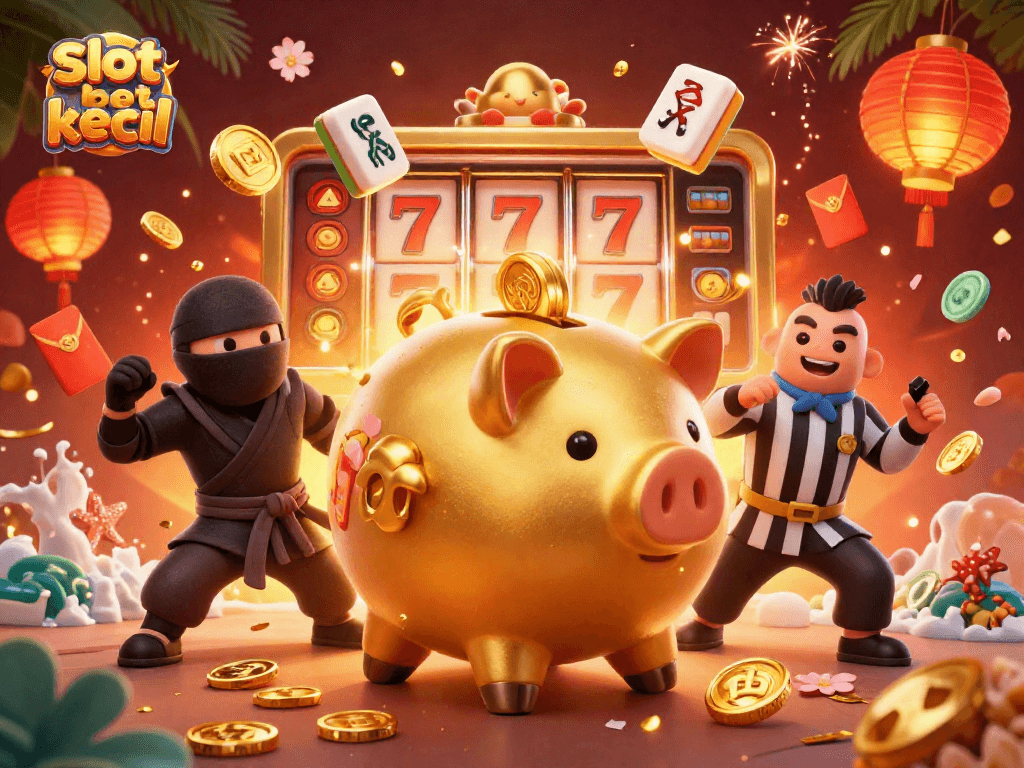 Experience big wins with slot bet kecil in this action-packed 3D casino illustration.