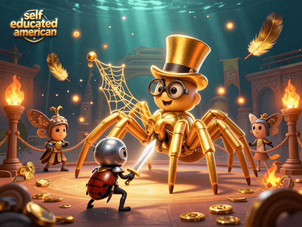 Experience thrilling gameplay at selfeducatedamerican with a vibrant casino scene featuring a golden tarantula and beetle knight.