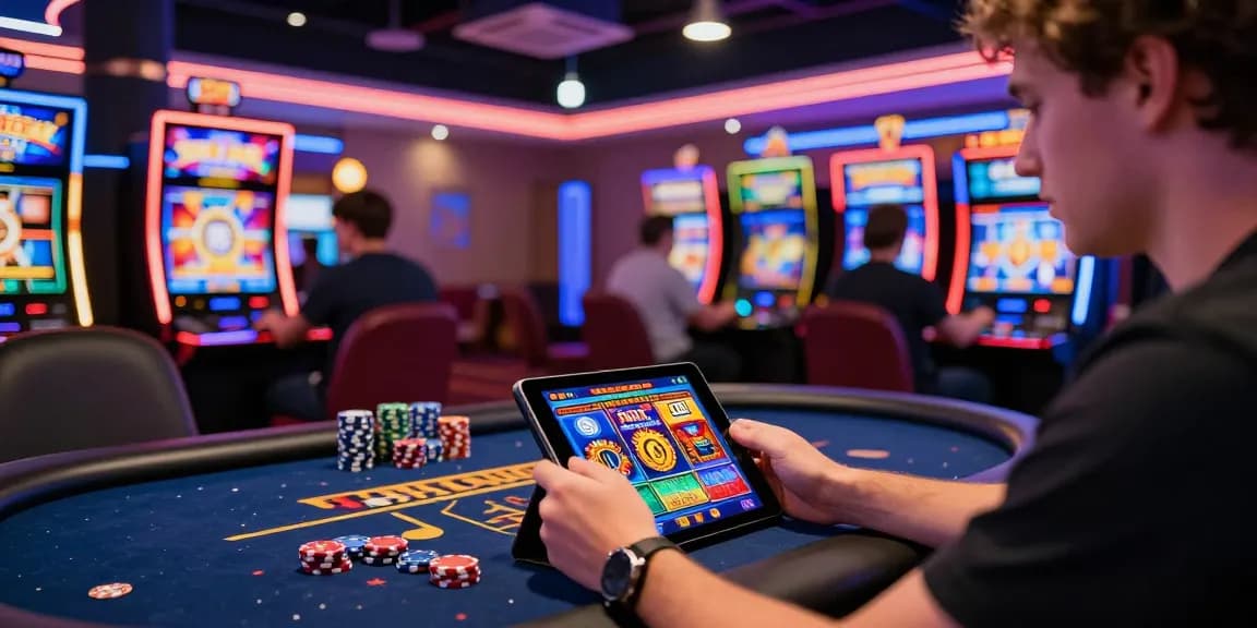 Player enjoying Slot Pragmatic on a tablet, surrounded by engaging casino elements.