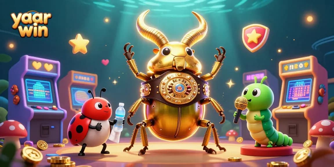 Engage with yaar win in this dynamic casino-inspired 3D illustration featuring vibrant game elements.
