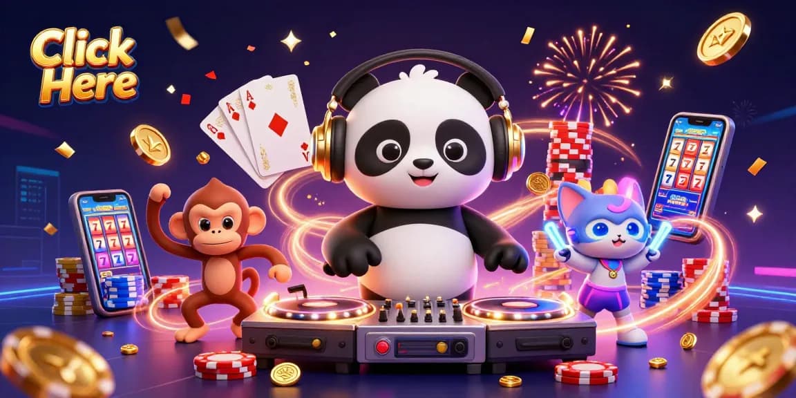 Click Here to engage with the vibrant casino scene featuring a DJ panda, dancing monkey, and glowing kitten.