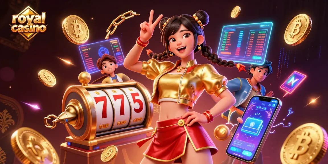 Experience the excitement of royal casino gameplay with vibrant characters and dynamic slot reels!