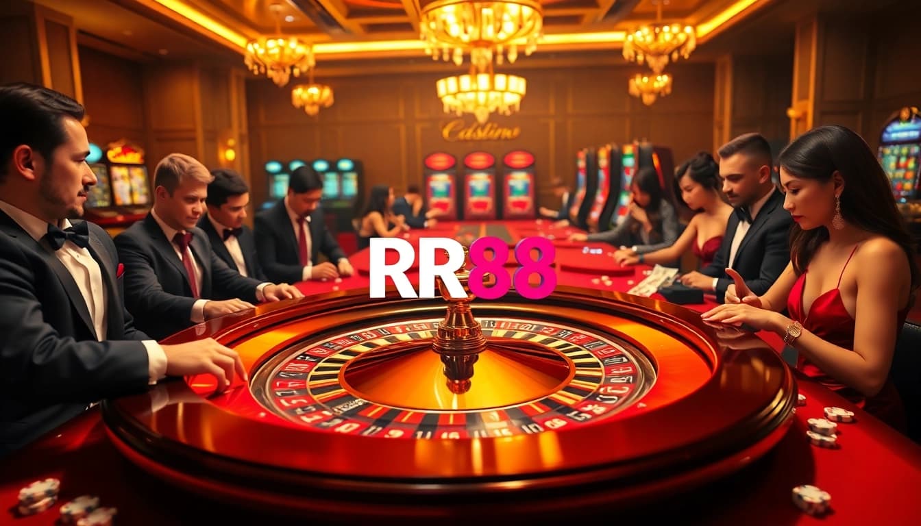 RR88 logo featured on a luxury roulette table during an exciting casino game.