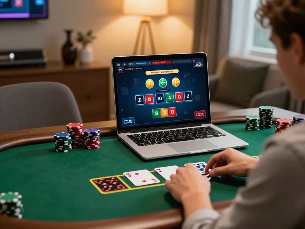 Pemain MPO777 fokus pada strategi blackjack dealer langsung di kantor rumah yang nyaman.