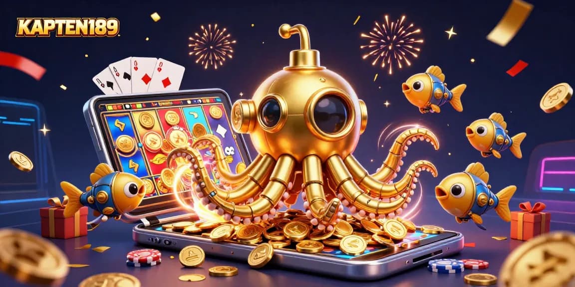 KAPTEN189 sajikan keseruan bermain slot online dengan ilustrasi kasino 3D yang kaya detail.