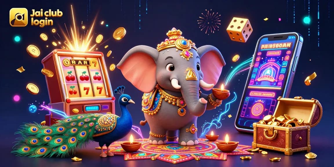 Experience the thrill of Jai club login with a vibrant 3D scene featuring a jackpot explosion and animated casino elements.