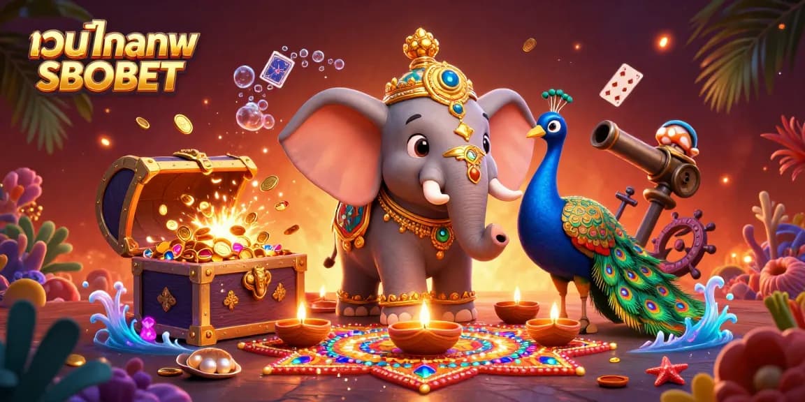 Experience the vibrant world of เว็บแทงบอล SBOBET with a dynamic 3D illustration showcasing thrilling gambling elements.