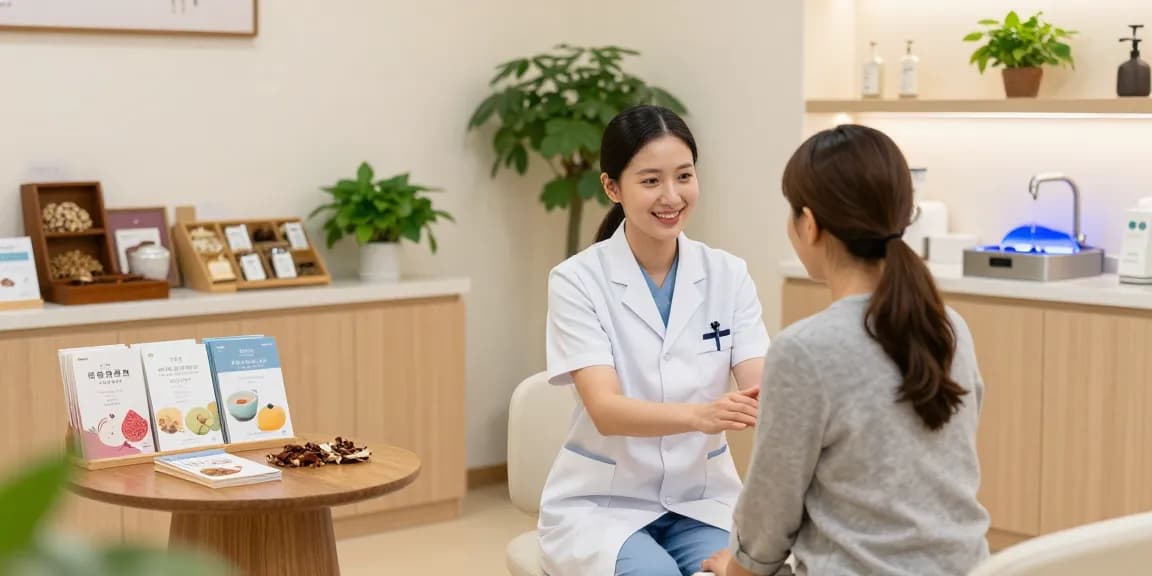 Healing session at 영통한의원 with acupuncturist treating a patient in a serene clinic.