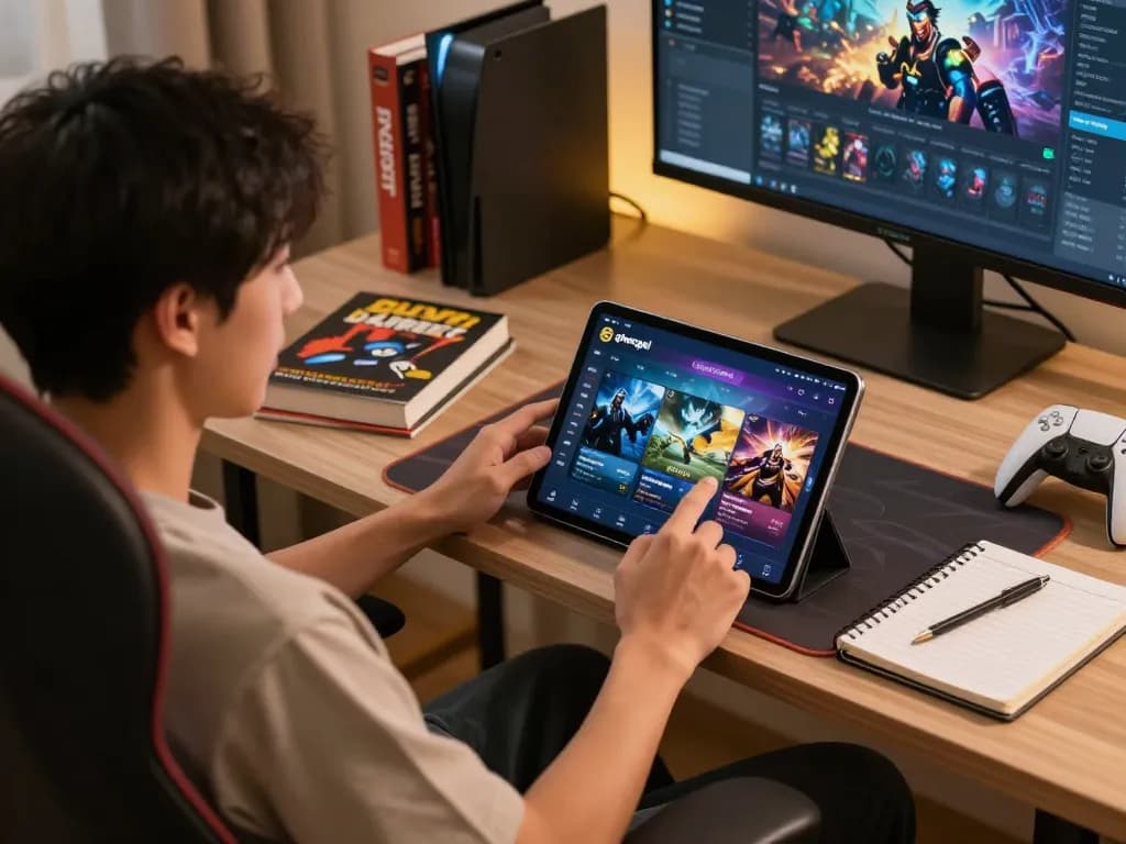 Player engaging on the gtatogel app in a cozy setup, showcasing modern online gambling.