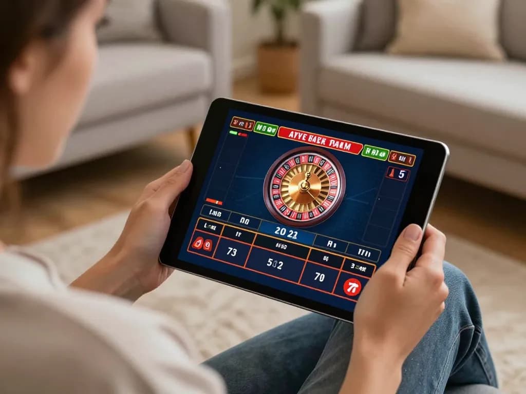 Engaging in online casino europei online gameplay at home with tablet, focusing on strategic betting.