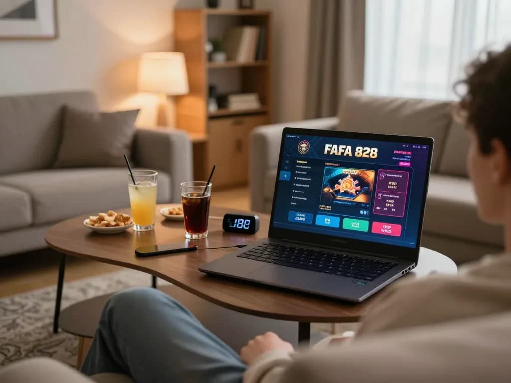 Engaging in strategic gameplay at FAFA 828 online casino from a cozy living room setup.