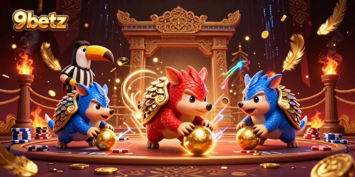 Experience gambling excitement with 9betz as rival pangolins compete in a vibrant casino scene.
