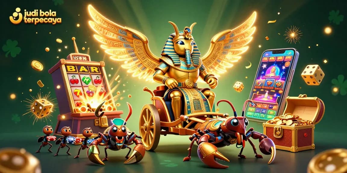 Bet on judi bola terpercaya with a vibrant, dynamic illustration showcasing exciting gambling elements.