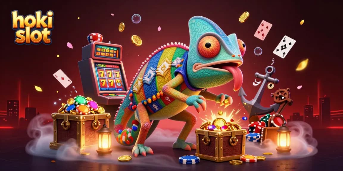 Play exciting hoki slot games in a dynamic casino illustration filled with action, gold coins, and vibrant graphics.