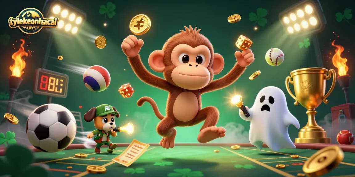 Betting on sports with tylekeonhacai: playful monkey and puppy track golden items in haunted casino.