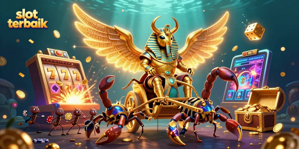 Experience the thrilling slot terbaik with a dynamic casino scene featuring jackpot excitement and vibrant colors.