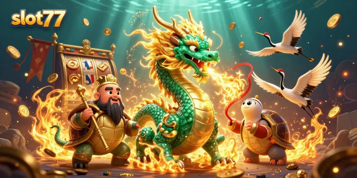 Spin slot77 and enjoy thrilling adventures with a jade dragon and lucky cranes.