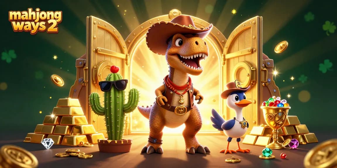 Engage with the thrill of mahjong ways 2 as cowboy dinosaur characters explore golden gems and treasures.
