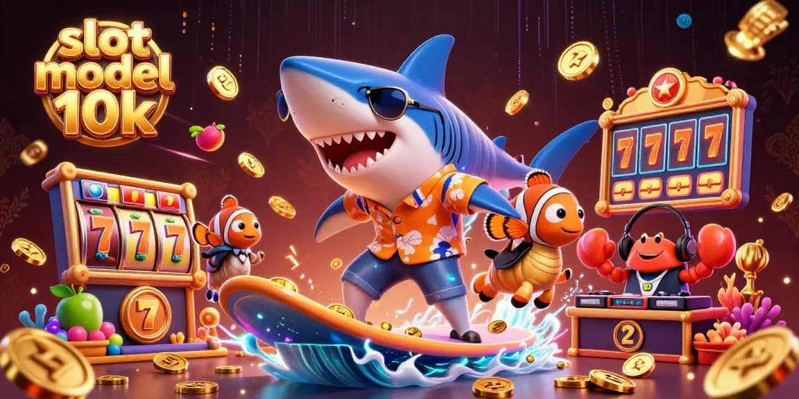 Experience the thrill of slot modal 10k with vibrant characters surfing on golden coins!