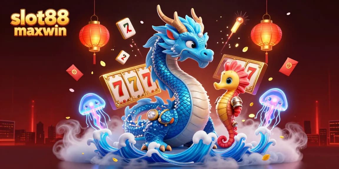 Memenangkan besar dengan slot88 maxwin dalam adegan naga 3D yang hidup dikelilingi oleh elemen permainan yang berwarna-warni.