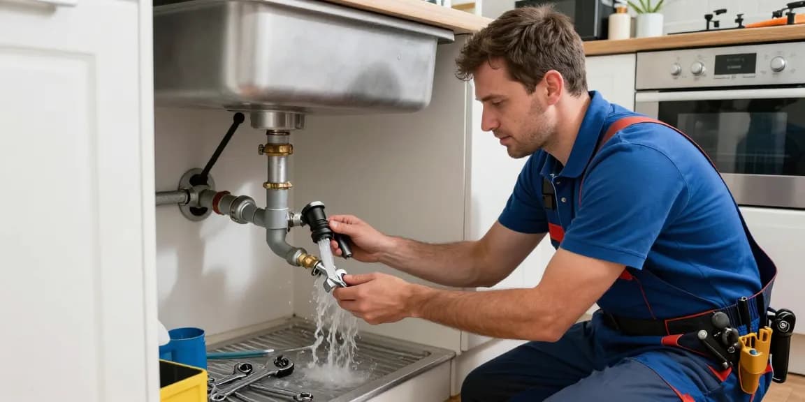 Leighton Buzzard emergency plumber fixing a leak under the sink, showcasing urgent plumbing support.