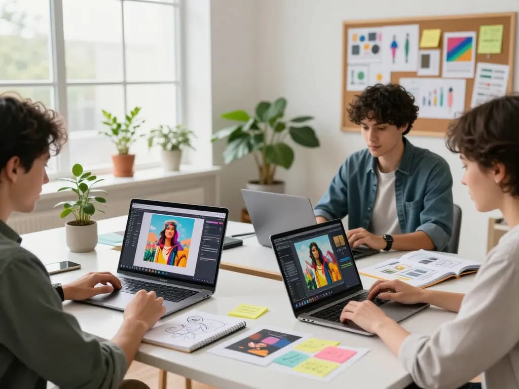 Users collaborating with the nano banana 2 AI image editor in a vibrant workspace.