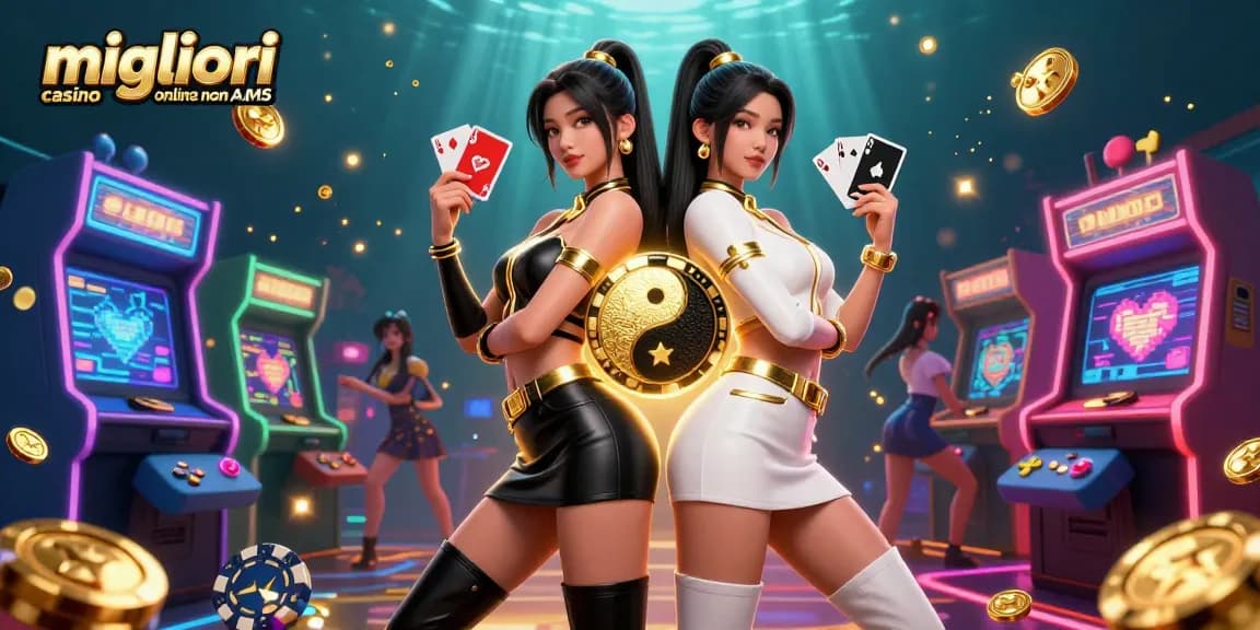 Migliori casino online non AAMS mostrati da due donne asiatiche che tengono carte da gioco in una vibrante scena di casinò