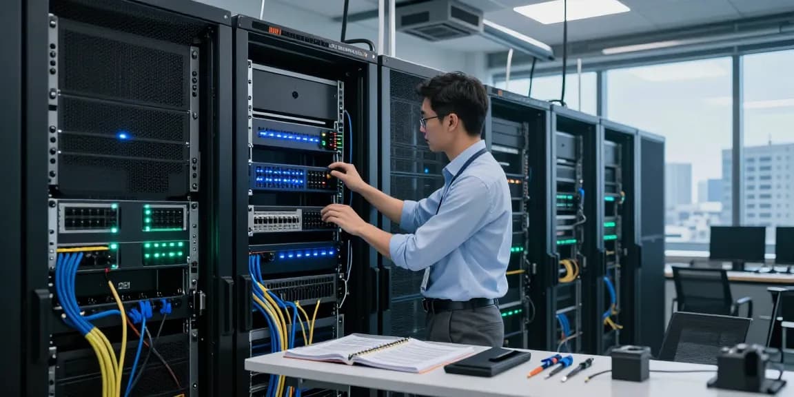 C19/C20 power connector inspection in a modern data center with servers and organized cables.