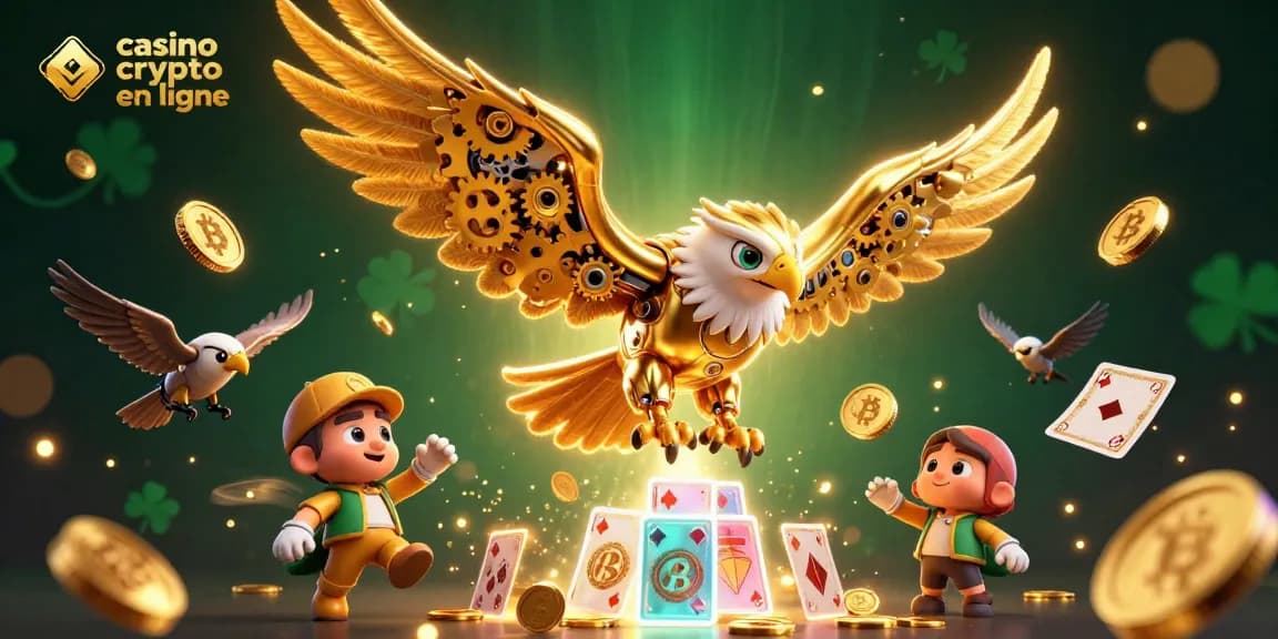 Explorez les avantages du casino crypto en ligne avec une illustration dynamique et colorée.
