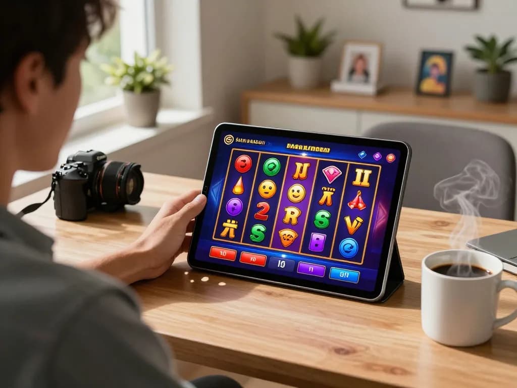 Sparking action on situs slot kamboja as player engages with vibrant online slot game on tablet.