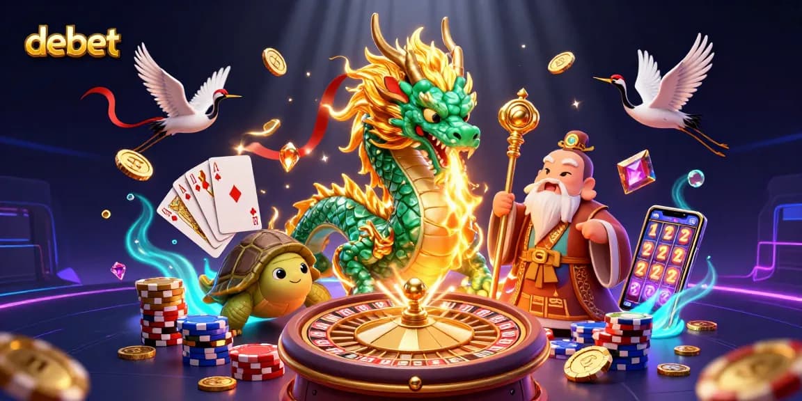 Experience debet casino excitement with a powerful jade dragon and vibrant game elements.