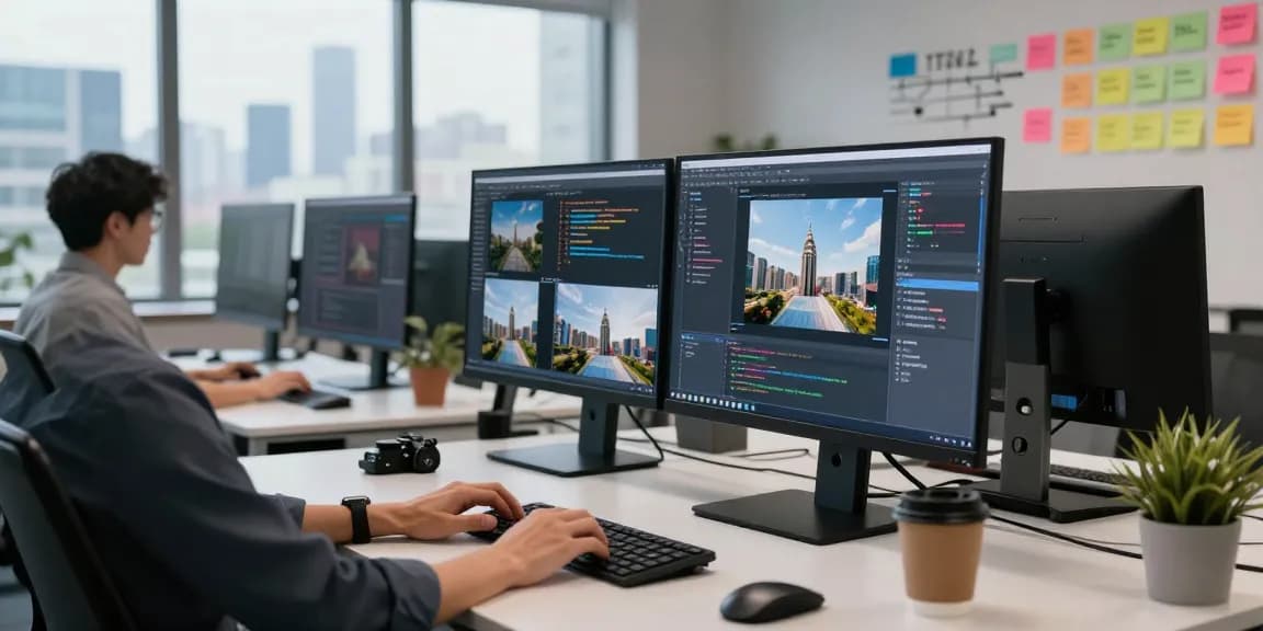 Data scientist using a free AI detector tool for image analysis in a modern office.