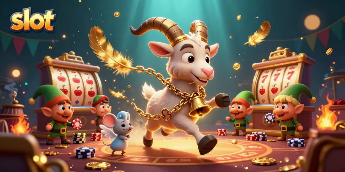 Spin and win with slot reels featuring a festive Krampus goat running a holiday-horror casino.