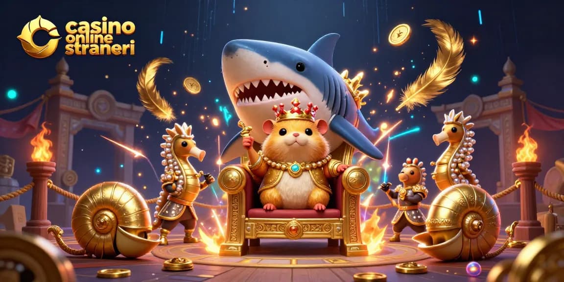 Gioca nei casino online stranieri con un re criceto dorato circondato da guardie cavalluccio marino e schegge d'oro.
