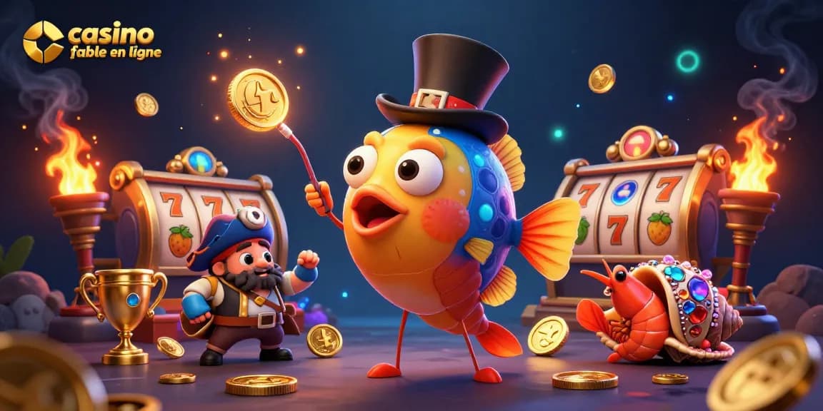 Plongez dans un univers de jeux avec un poisson-lanterne en chapeau attirant des pièces d'or au casino en ligne fiable.