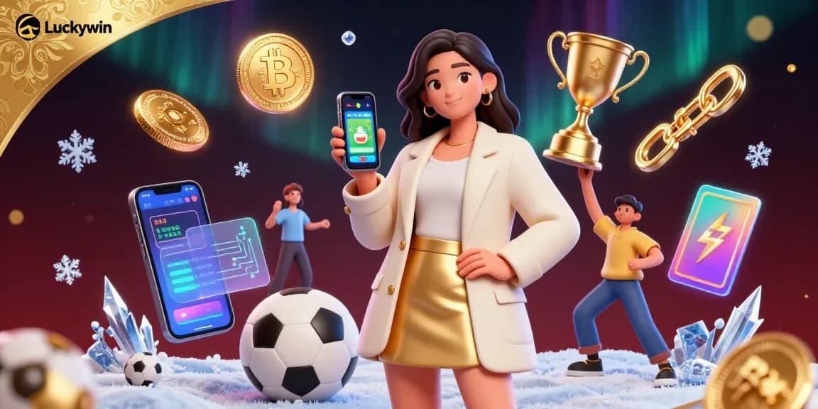 Experience thrilling betting with Luckywin on a smartphone amidst dazzling casino elements.