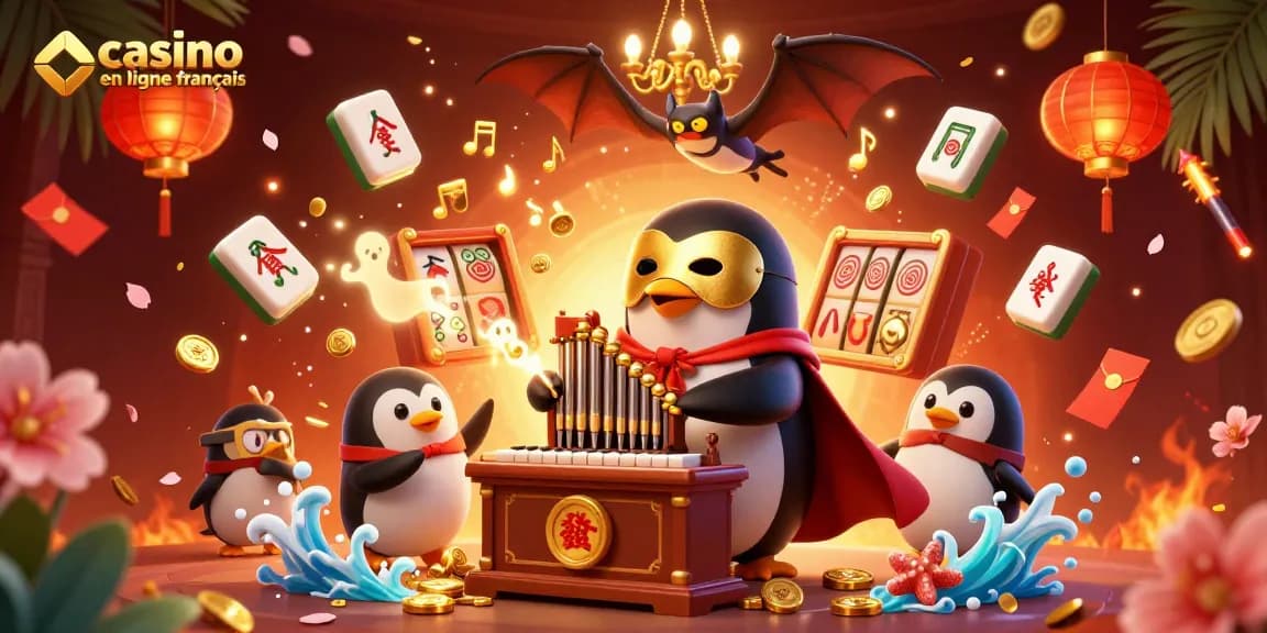 Plongez dans l'univers du casino en ligne français avec une scène animée captivante remplie de jeux et de surprises.