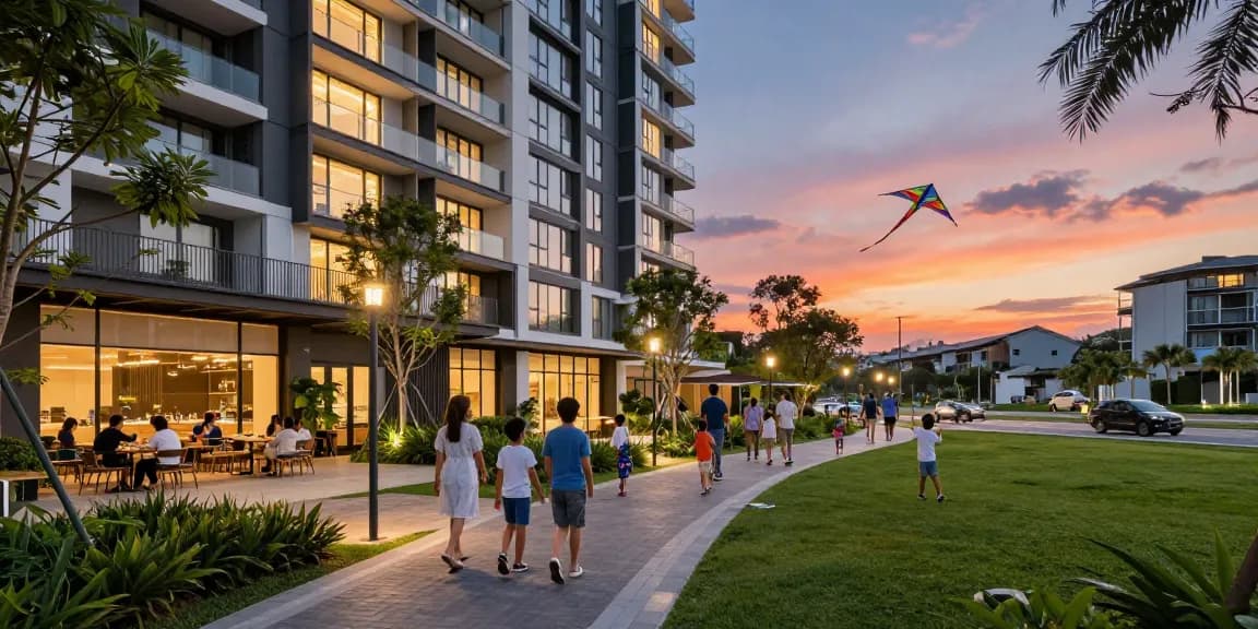 Tanjong Rhu Residences community scene showcasing families enjoying outdoor spaces and modern architecture.