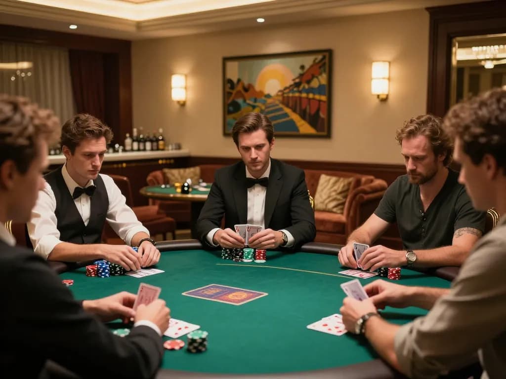 Players strategizing in a premium poker game atmosphere, depicting how nano banana 3 enhances visual editing.