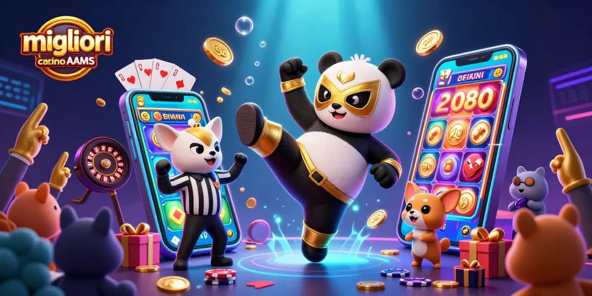 Slot machine eccitante e panda lottatore nei migliori casino non AAMS con spettatori entusiasti