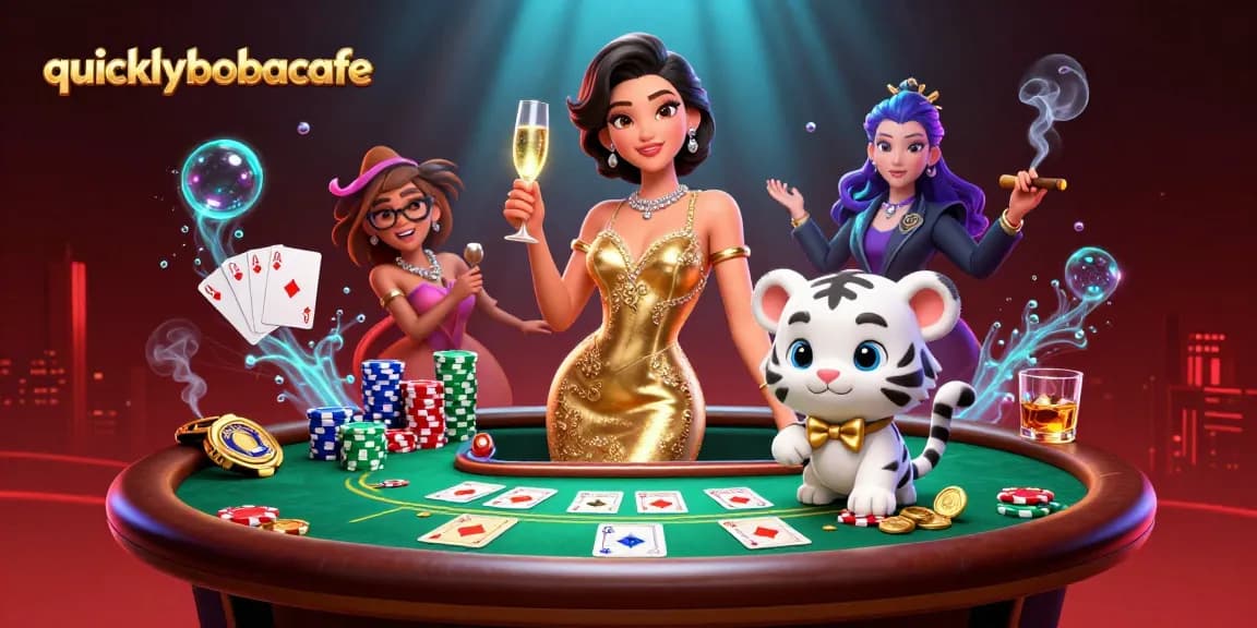 Experience thrilling gameplay at quicklybobacafe withslot reels and poker elements in a vibrant scene.