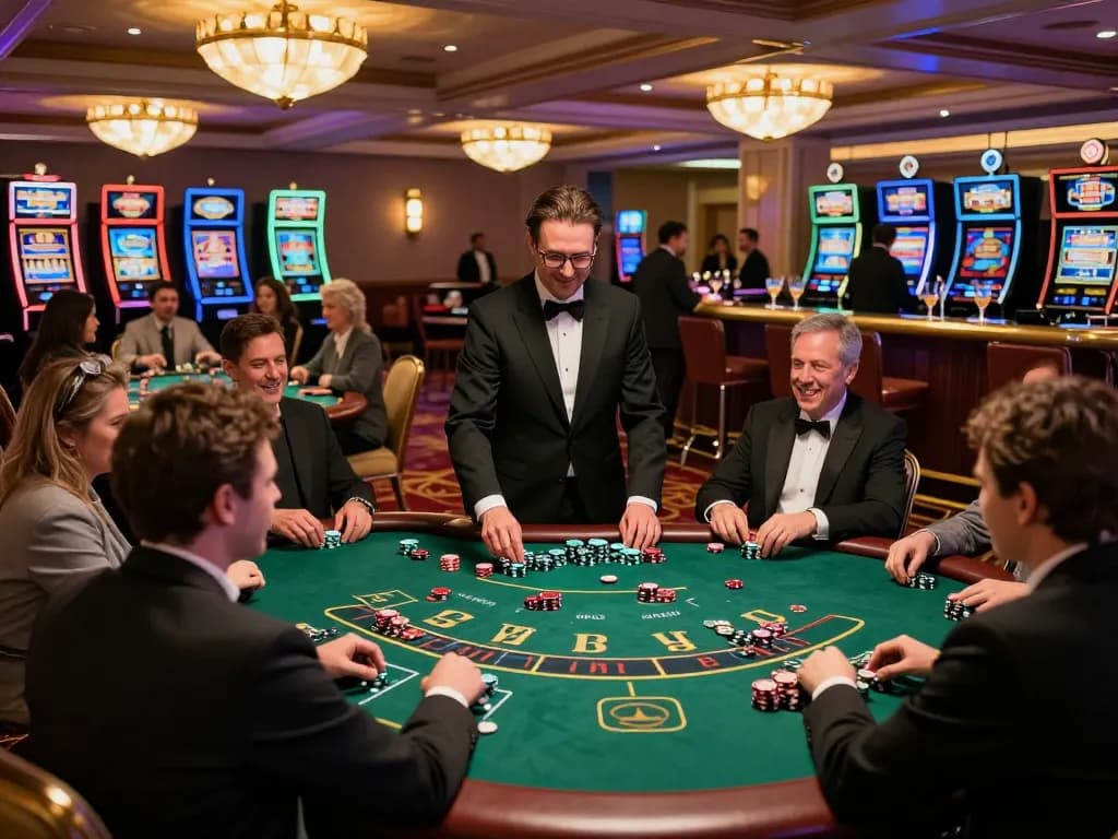 Players engaging in thrilling blackjack gameplay at the casino, witnessing the excitement of หนังใหม่ชนโรง in action.