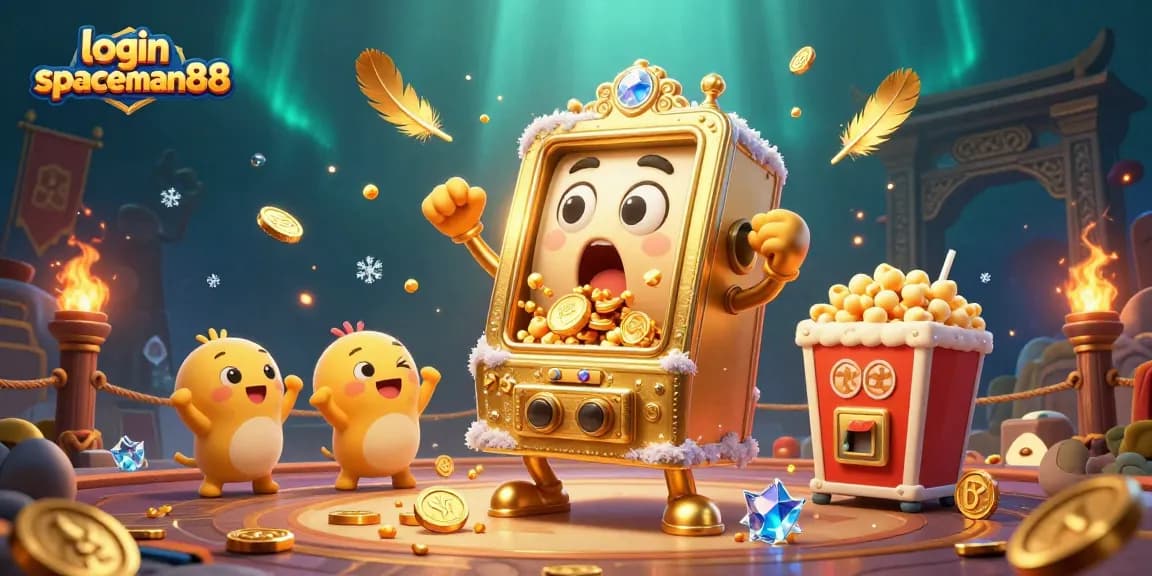 Win big with login spaceman88 as the golden slot machine hits jackpot coins, surrounded by excited baby slots.
