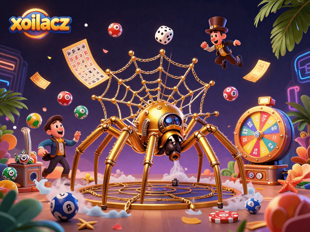 Engage with the thrilling world of gambling at xoilacz, featuring a captivating steampunk spider and dynamic lottery elements.