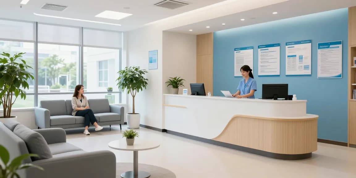 Medical tests prior authorization in a welcoming healthcare environment with professional staff assisting patients.